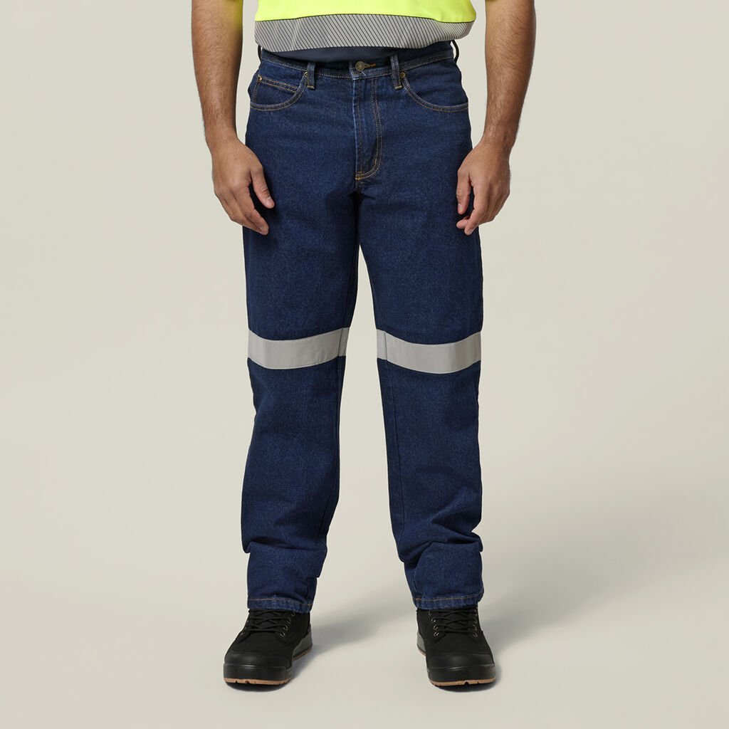 [Y03513-NAVY-77R] HARD YAKKA - [Y03513] CORE ENZYME WASHED STRAIGHT LEG TAPED JEANS (77R)