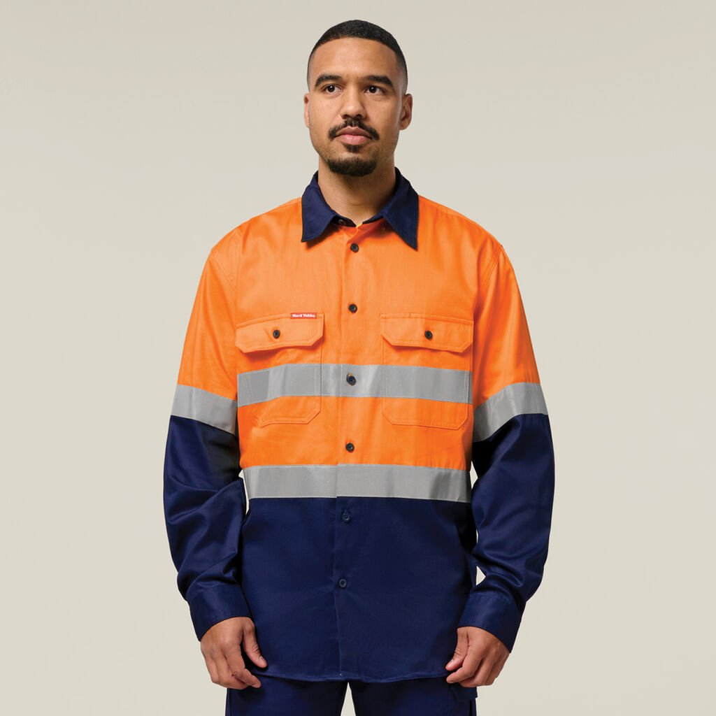 HARD YAKKA - [Y04610] CORE HI VIS LONG SLEEVE HEAVYWEIGHT SPLICED TAPED COTTON DRILL SHIRT