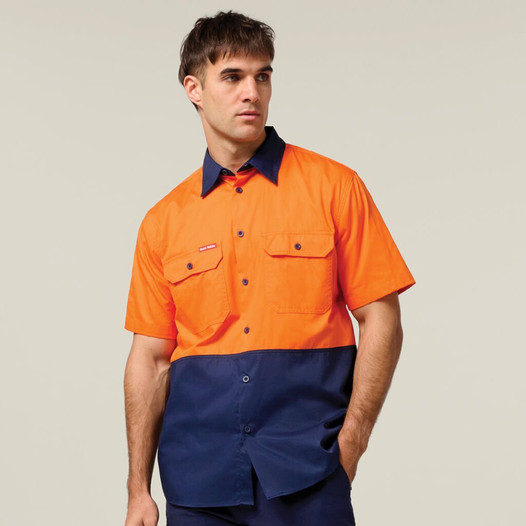 HARD YAKKA - [Y04620] CORE HI VIS SHORT SLEEVE LIGHTWEIGHT SPLICED VENTED DRILL SHIRT