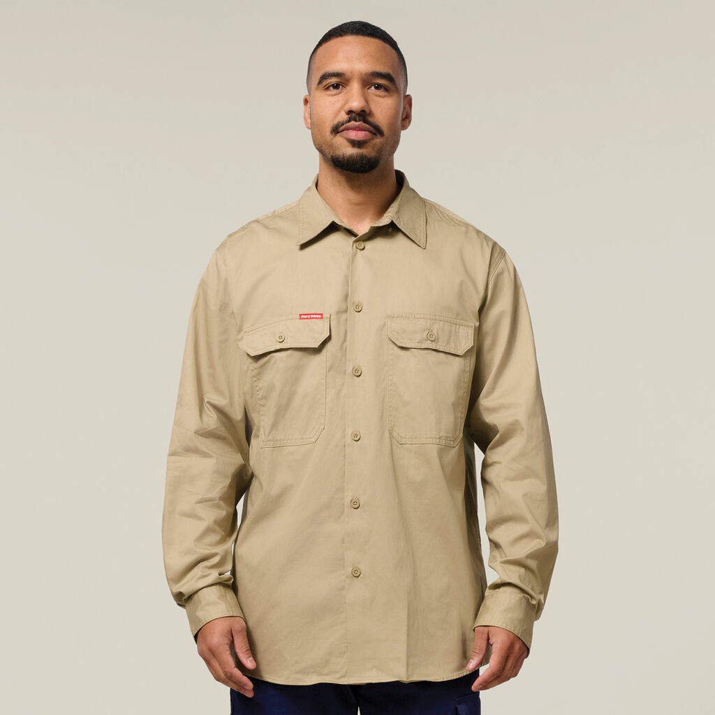 [Y04630-KHAKI-S] HARD YAKKA - [Y04630] CORE LONG SLEEVE LIGHTWEIGHT VENTED DRILL SHIRT (KHAKI, S)