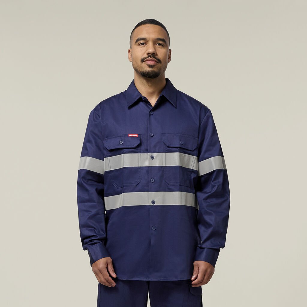 HARD YAKKA - [Y07227] CORE HI VIS LONG SLEEVE HEAVYWEIGHT TAPED DRILL SHIRT