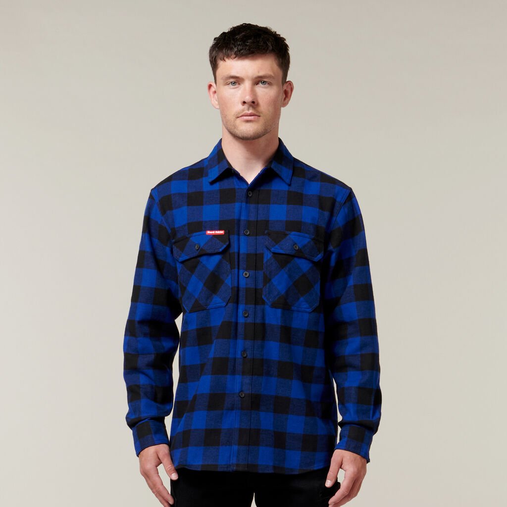 [Y07295-BLUE_CHECK-S] HARD YAKKA - [Y07295] LEGENDS LONG SLEEVE CHECK FLANNEL SHIRT (BLUE CHECK, S)
