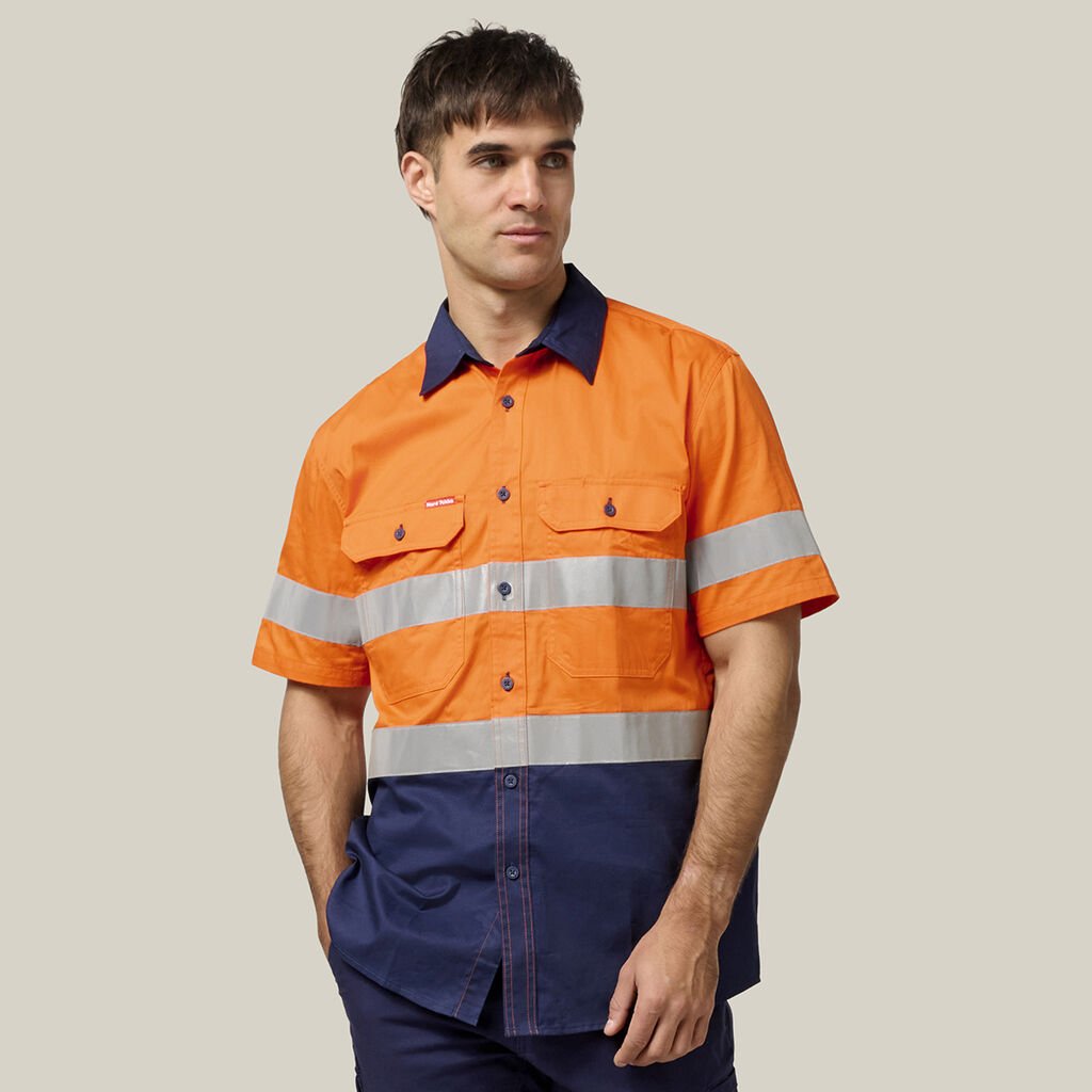 HARD YAKKA - [Y07735] CORE HI VIS SHORT SLEEVE LIGHTWEIGHT SPLICED TAPED VENTED DRILL SHIRT