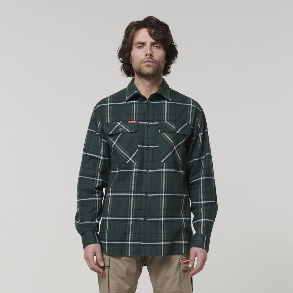 [Y07752-GREEN_CHECK-XS] HARD YAKKA - [Y07752] CORE LONG SLEEVE CHECK FLANNEL SHIRT (GREEN CHECK, XS)