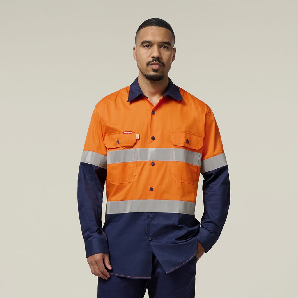 HARD YAKKA - [Y07978] CORE HI VIS LONG SLEEVE LIGHTWEIGHT SPLICED TAPED VENTED DRILL SHIRT (SOLID BACK)