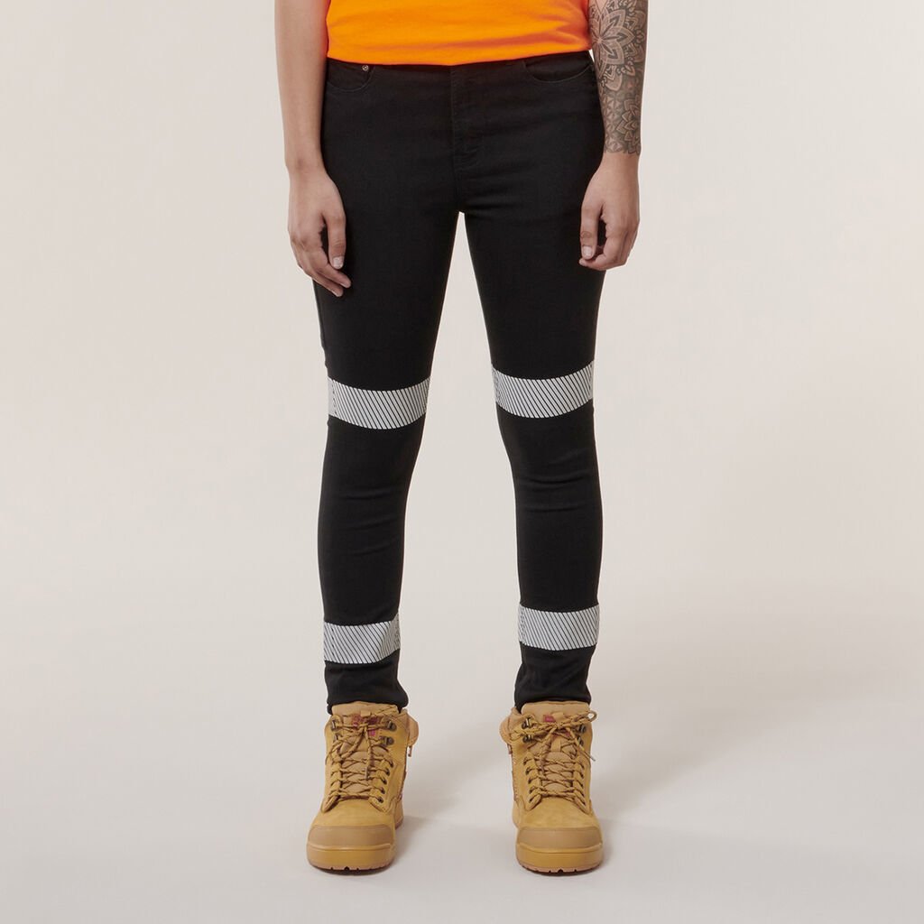 [Y08302-BLACK-6] HARD YAKKA - [Y08302] WOMEN'S 3056 TAPED DENIM JEGGINGS (BLACK, 6)
