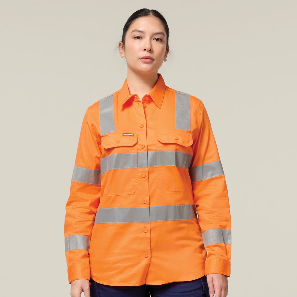 HARD YAKKA - [Y08421] WOMEN'S CORE HI VIS LONG SLEEVE LIGHTWEIGHT BIOMOTION VIC RAIL SHIRT