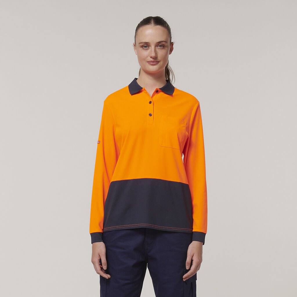 HARD YAKKA - [Y08603] WOMEN'S CORE HI VIS LONG SLEEVE SPLICED POLO