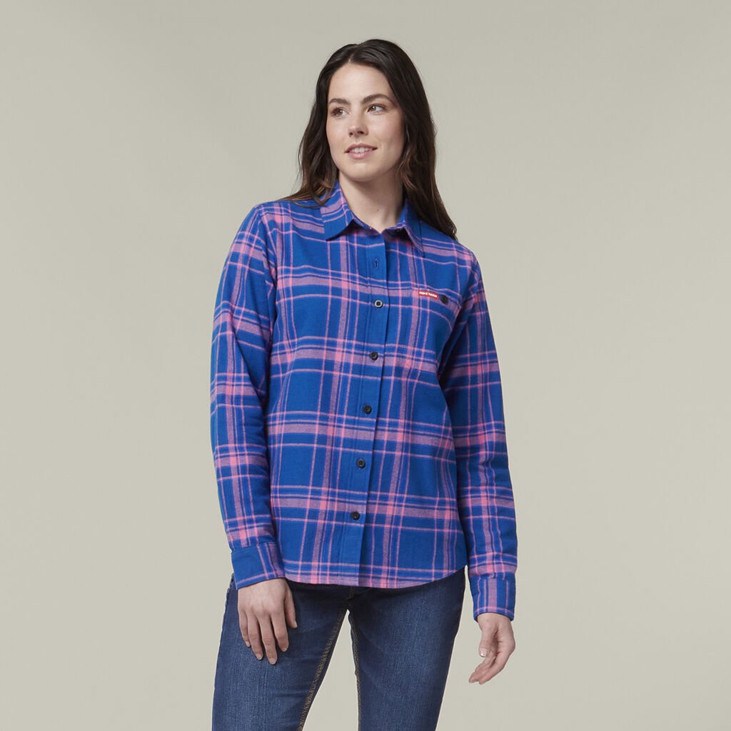 [Y08744-ELECTRIC_BLUE-6] HARD YAKKA - [Y08744] WOMEN'S LEGENDS LONG SLEEVE CHECK FLANNEL SHIRT (ELECTRIC BLUE, 6)