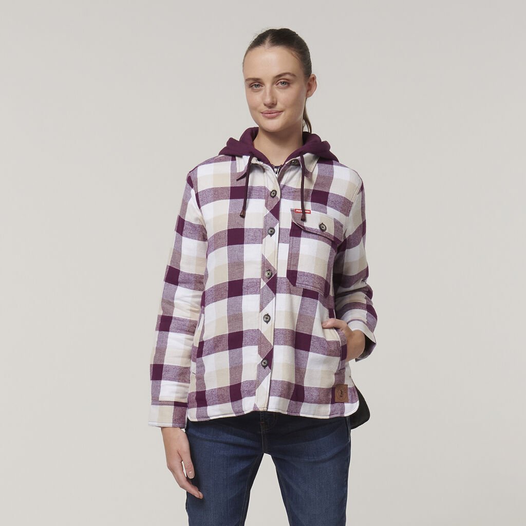 HARD YAKKA - [Y08748] WOMEN'S HERITAGE QUILTED FLANNEL HOODED SHACKET