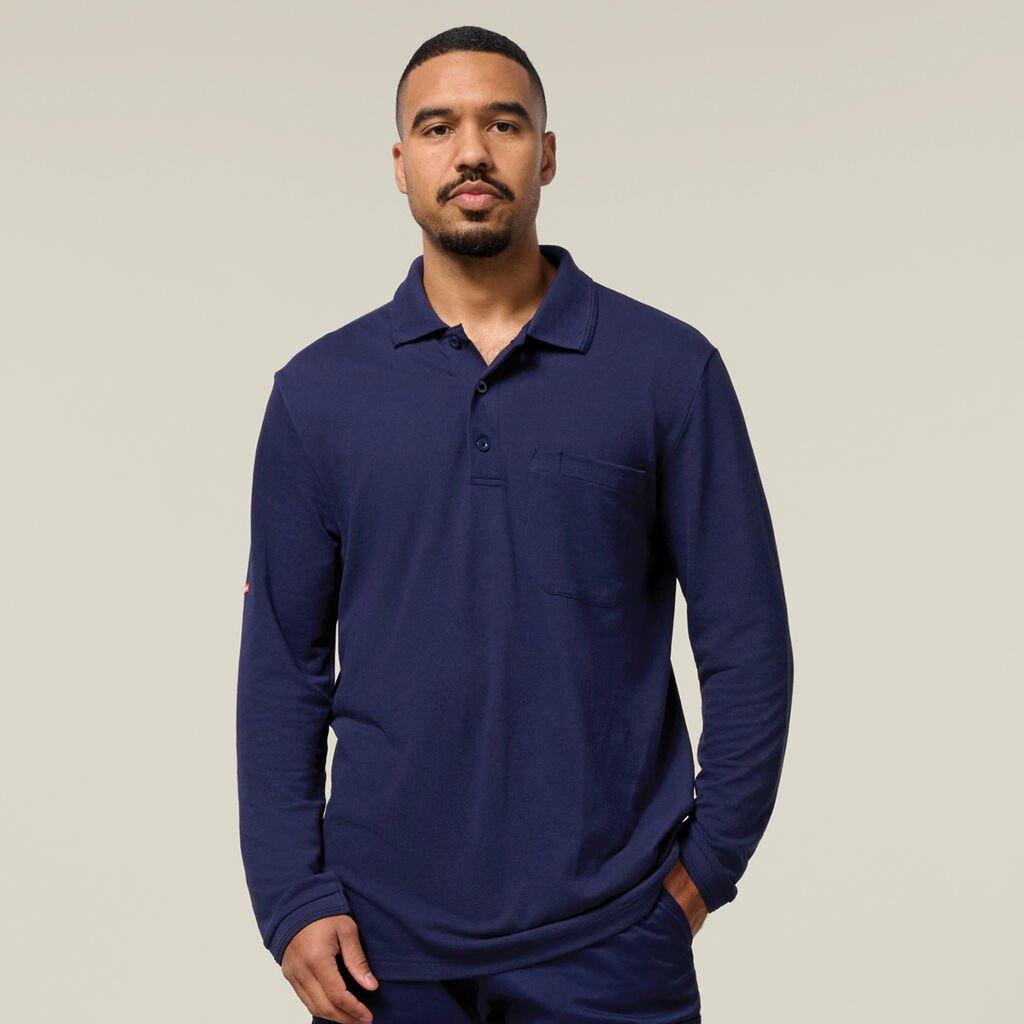 [Y11307-NAVY-XS] HARD YAKKA - [Y11307] CORE LONG SLEEVE POLO (XS)