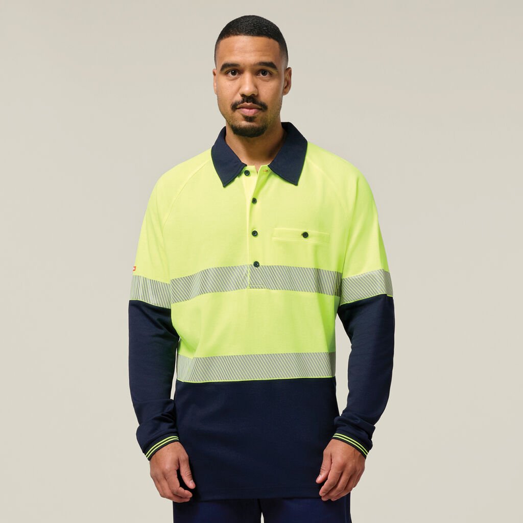 HARD YAKKA - [Y11379] CORE HI VIS LONG SLEEVE SPLICED SEGMENTED TAPED VENTED POLO