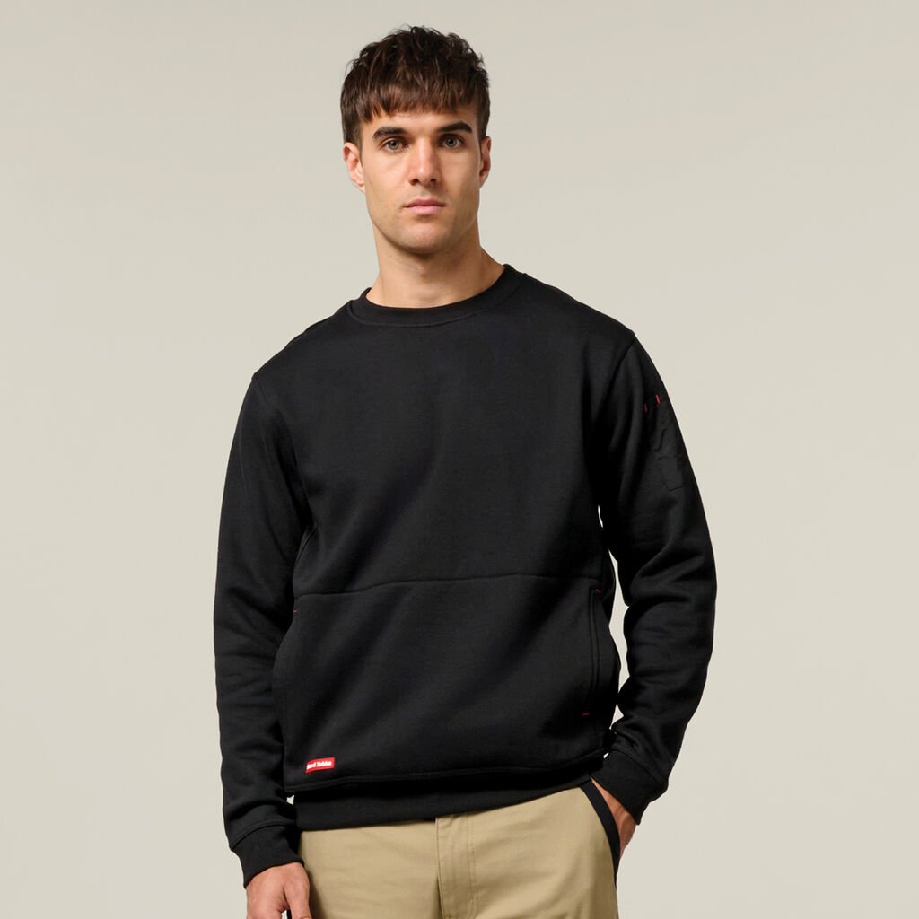 [Y19324-BLACK-XS] HARD YAKKA - [Y19324] CORE FLEECE CREW NECK JUMPER (BLACK, XS)