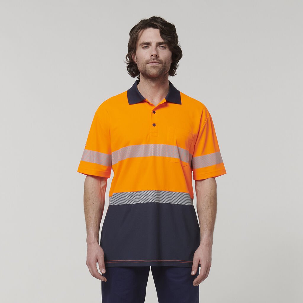 [Y19618-ORANGE/NAVY-S] HARD YAKKA - [Y19618] CORE HI VIS SHORT SLEEVE SPLICED SEGMENTED TAPED POLO (ORANGE/NAVY, S)