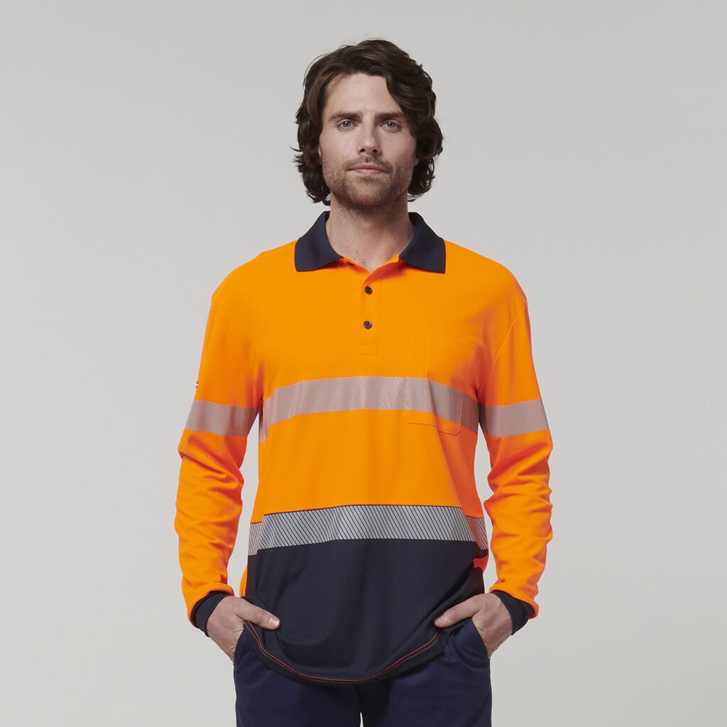 HARD YAKKA - [Y19619] CORE HI VIS LONG SLEEVE SPLICED SEGMENTED TAPED POLO