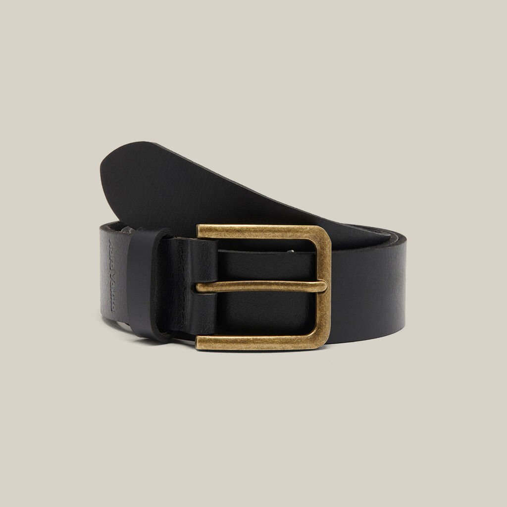[Y22826-BLACK-S] HARD YAKKA - [Y22826] CORE EMBOSSED LEATHER & BRASS BUCKLE BELT (S)