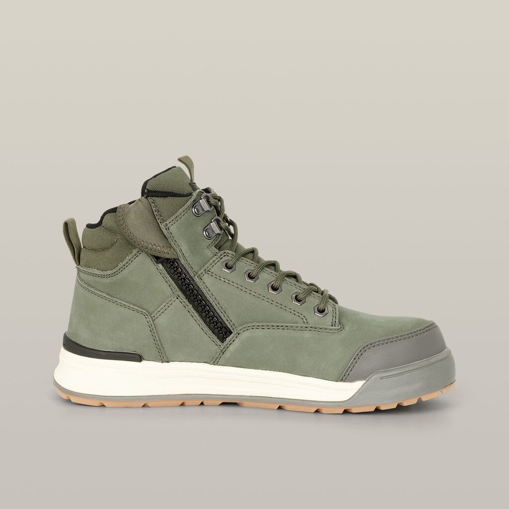 [Y60203-OLIVE-UK_6] HARD YAKKA - [Y60203] 3056 Lace Up & Side Zip Steel Toe Safety Boot (UK 6)