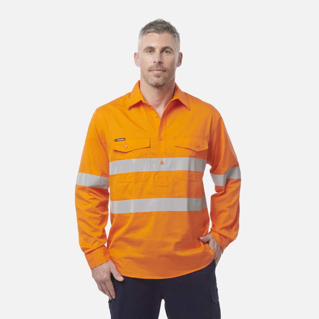 [K54896_ORA_2XS] KINGGEE - [K54896] WORKCOOL 2 HI VIS REFLECTIVE CLOSED FRONT SHIRT L/S (2XS)