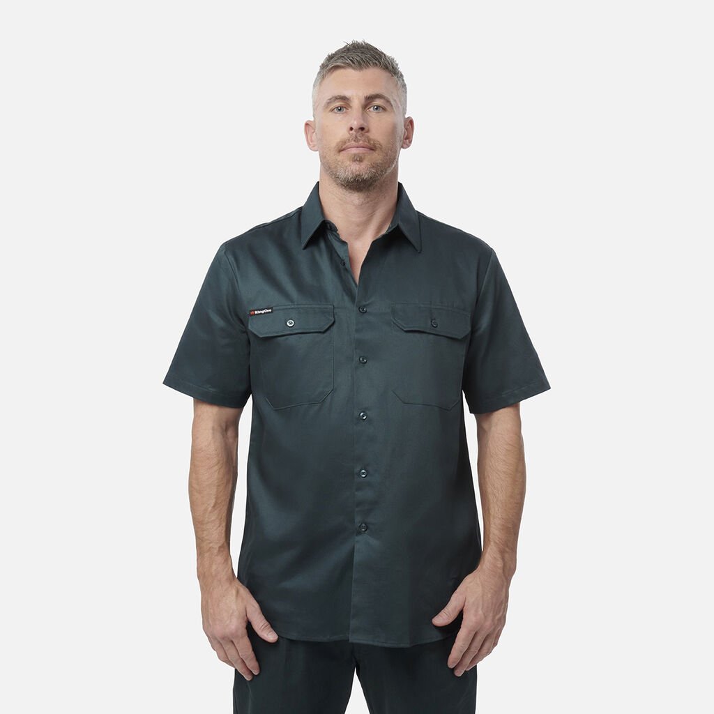 [K04030_GREEN_2XS] KINGGEE - [K04030] OPEN FRONT DRILL SHIRT S/S (GREEN, 2XS)