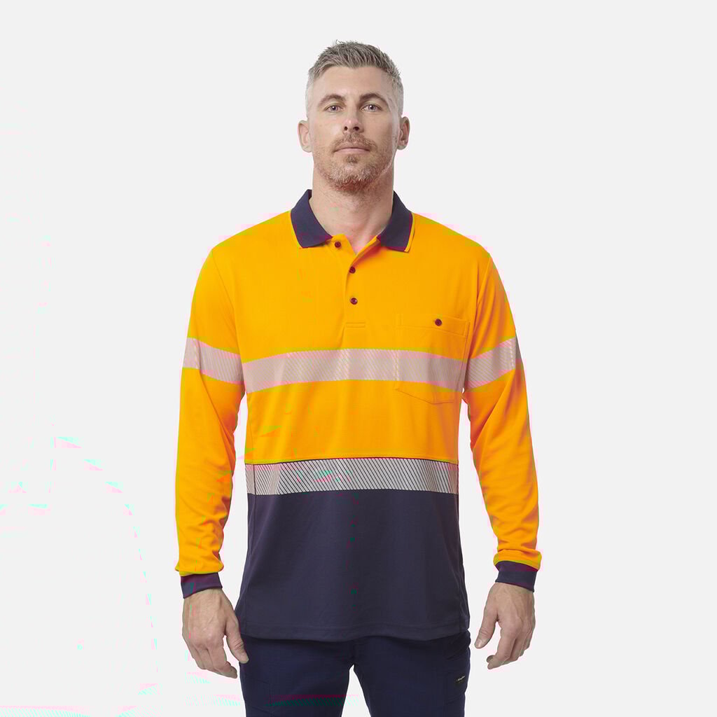 [K54225_ORANGE/NAVY_S] KINGGEE - [K54225] WORKCOOL HYPERFREEZE SPLICED POLO WITH SEGMENTED TAPE L/S (ORANGE/NAVY, S)