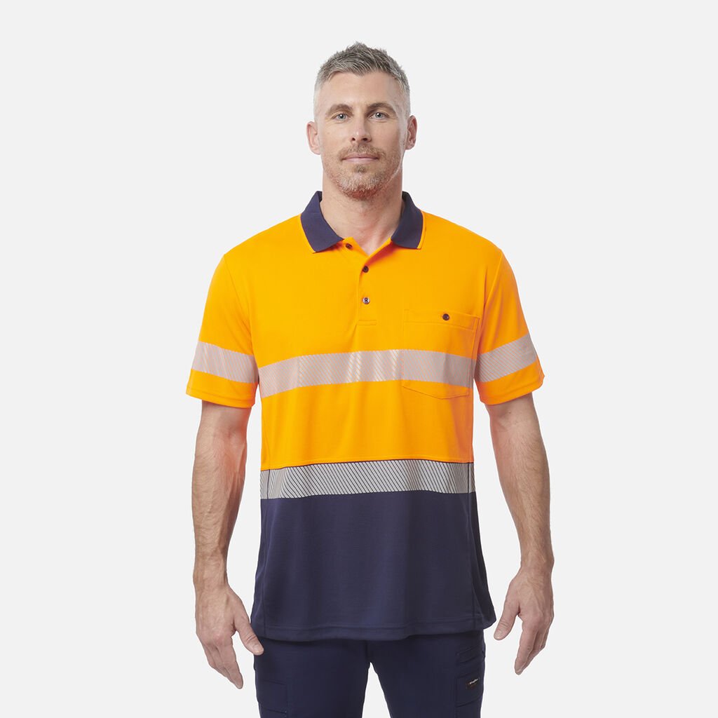 [K54215_ORANGE/NAVY_S] KINGGEE - [K54215] WORKCOOL HYPERFREEZE SPLICED POLO WITH SEGMENTED TAPE S/S (ORANGE/NAVY, S)