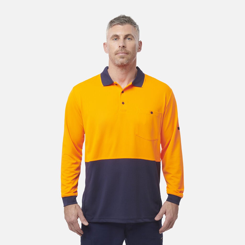 [K54235_ORANGE/NAVY_S] KINGGEE - [K54235] WORKCOOL HYPERFREEZE SPLICED POLO L/S (ORANGE/NAVY, S)