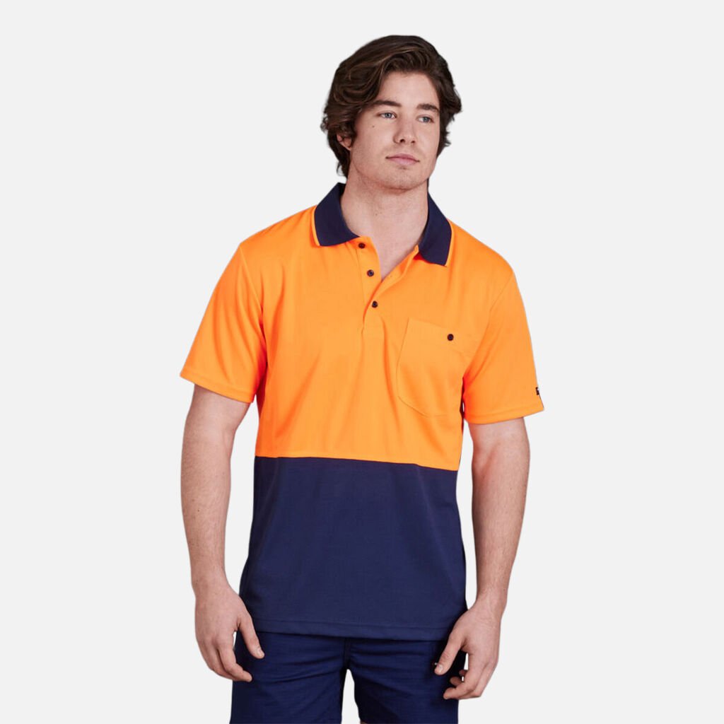 [K54205_ORANGE/NAVY_S] KINGGEE - [K54205] WORKCOOL HYPERFREEZE SPLICED POLO S/S (ORANGE/NAVY, S)