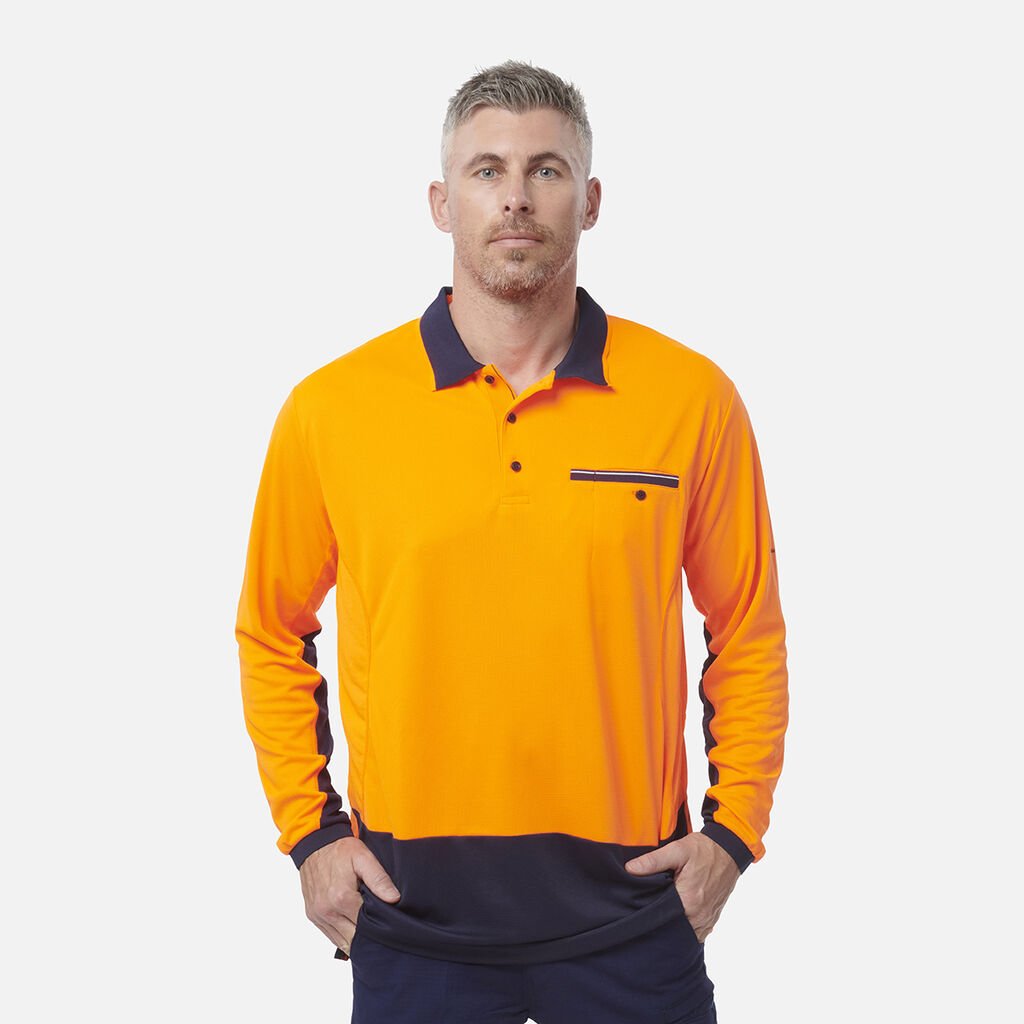 [K54840_ORANGE/NAVY_S] KINGGEE - [K54840] WORKCOOL SPLICED POLO L/S (ORANGE/NAVY, S)