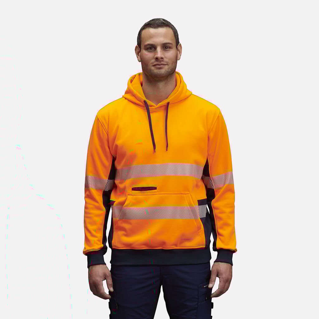 [K55054_ORANGE/NAVY_XS] KINGGEE - [K55054] HI VIS REFLECTIVE PULL OVER HOODIE (ORANGE/NAVY, XS)