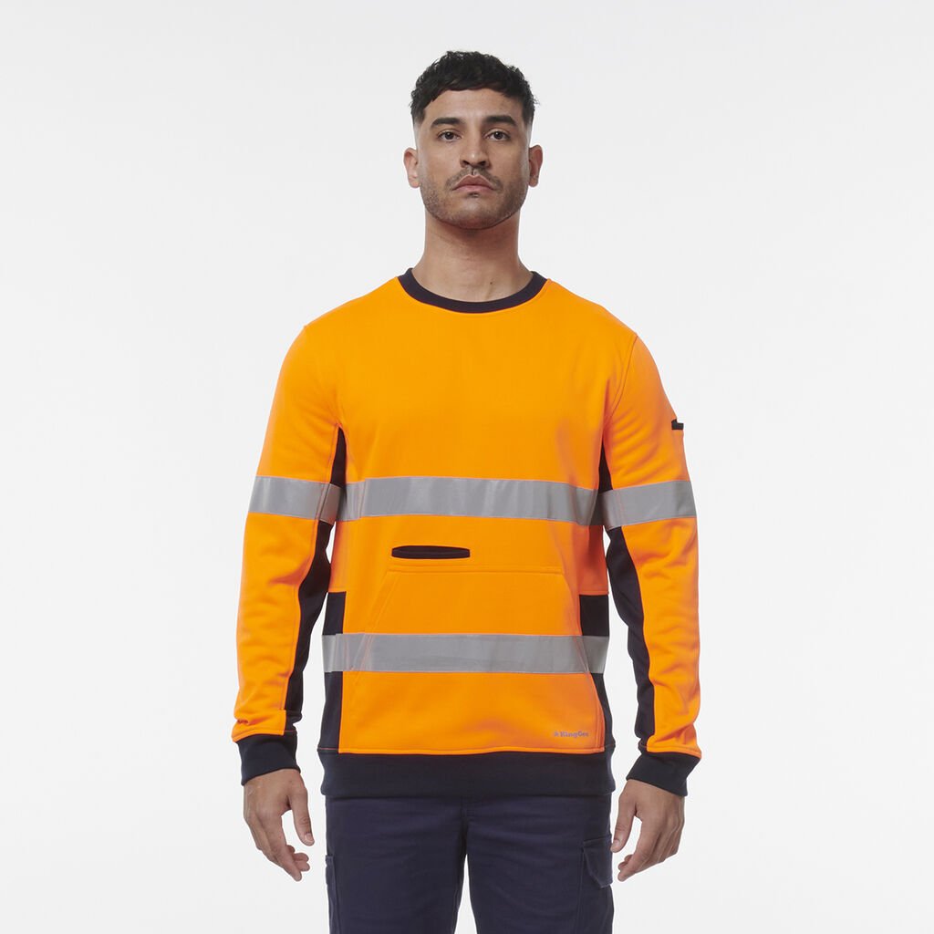 [K55058_ORANGE/NAVY_2XS] KINGGEE - [K55058] REFLECTIVE CREW NECK FLEECE (ORANGE/NAVY, 2XS)