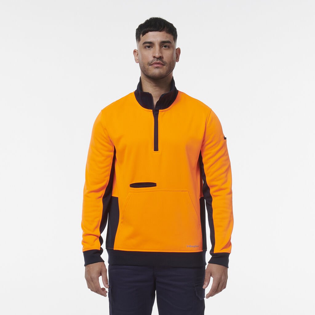 [K55047_ORANGE/NAVY_2XS] KINGGEE - [K55047] HI VIS 1/4 ZIP FLEECE (ORANGE/NAVY, 2XS)
