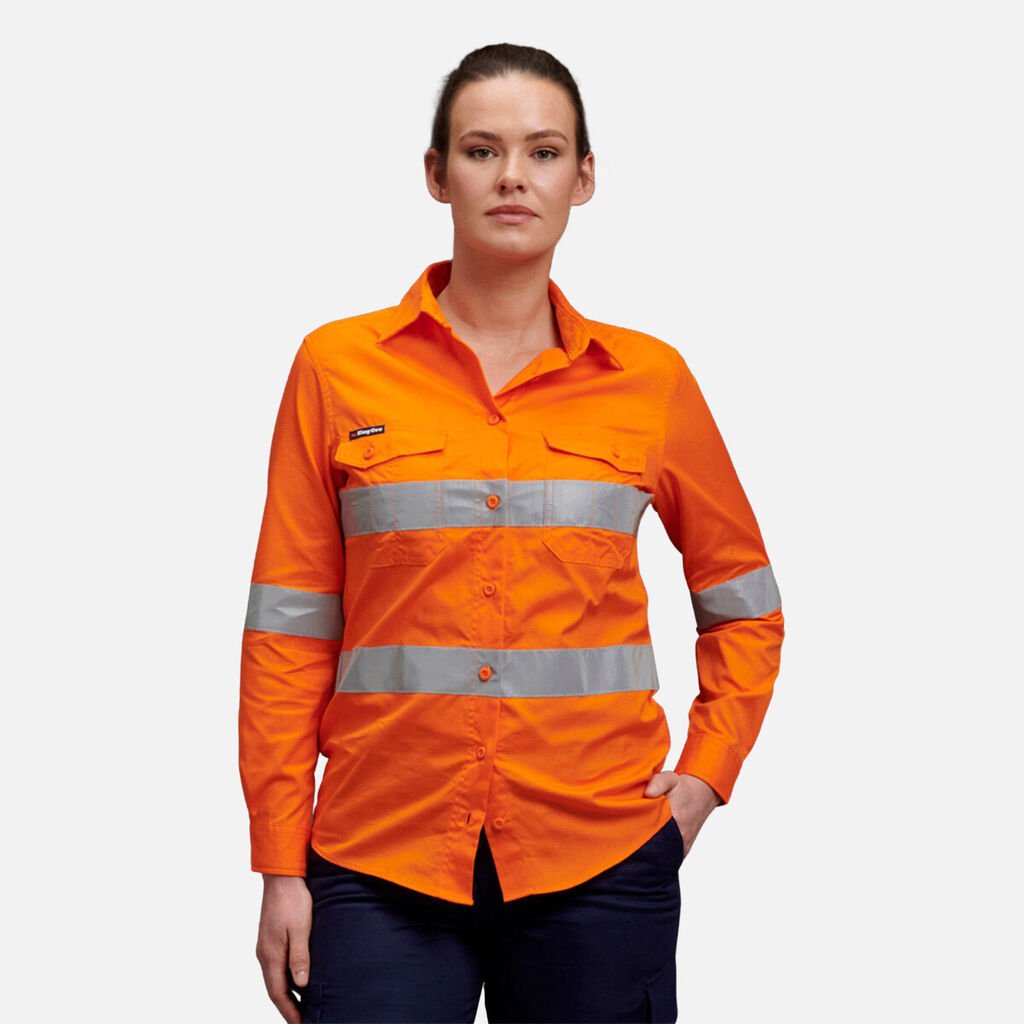 [K44545_ORA_6] KINGGEE - [K44545] WOMEN'S WORKCOOL 2 HI VIS REFLECTIVE SHIRT L/S (6)