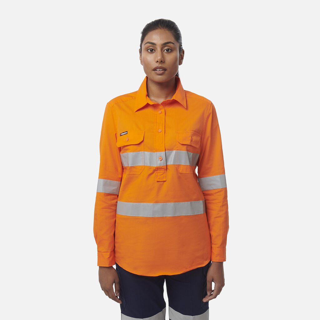 [K44228_ORA_6] KINGGEE - [K44228] WOMEN'S WORKCOOL VENTED CLOSED FRONT SHIRT L/S (6)