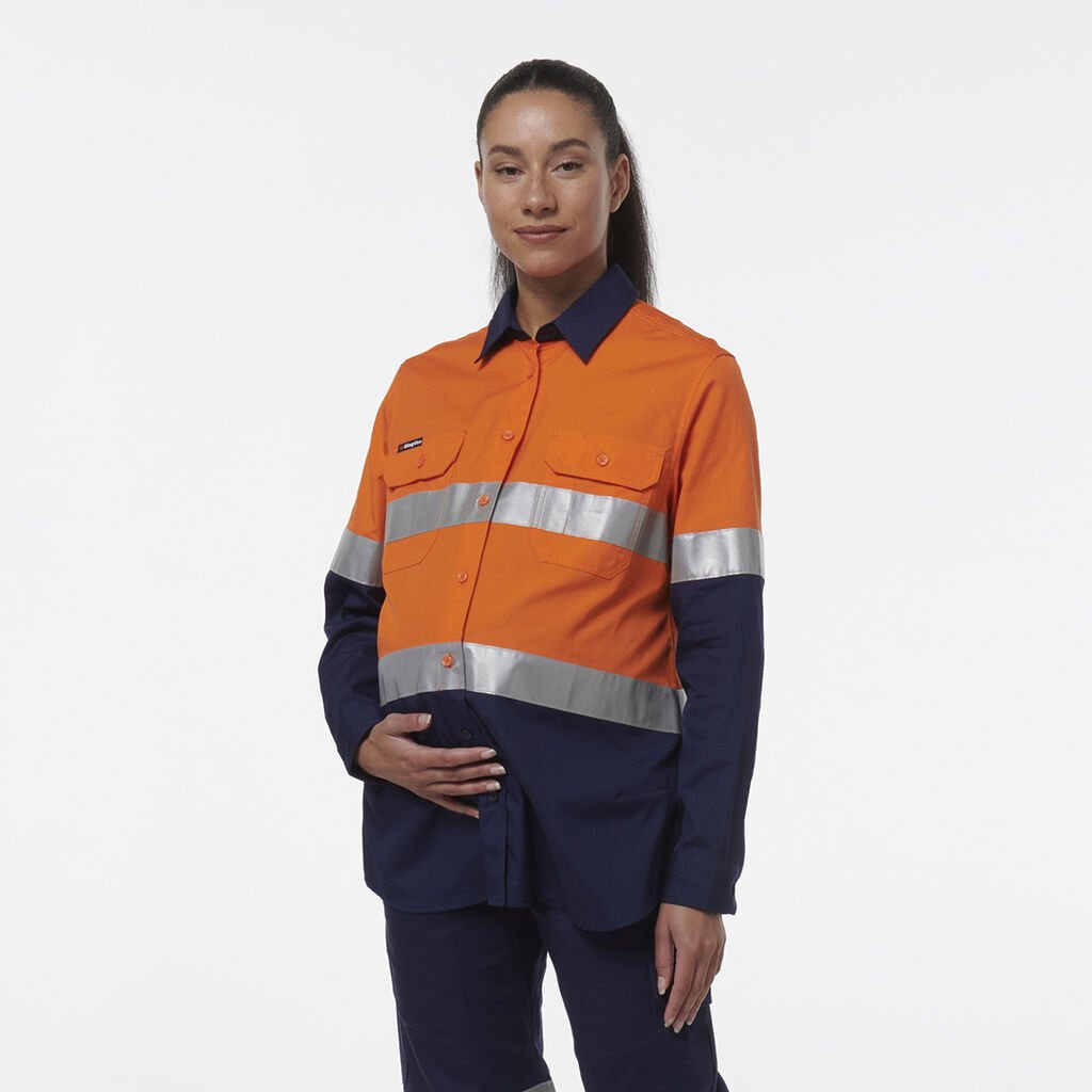 [K44234_ORANGE/NAVY_6_XS] KINGGEE - [K44234] WORKCOOL MATERNITY TAPED SHIRT L/S (ORANGE/NAVY, 6, XS)
