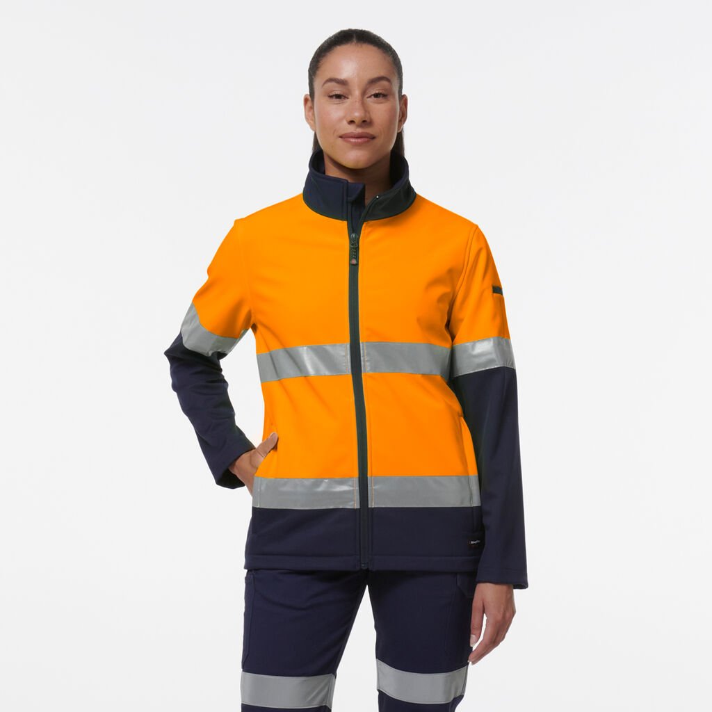[K45006_ORANGE/NAVY_6] KINGGEE - [K45006] WOMEN'S REFLECTIVE SOFT SHELL JACKET (ORANGE/NAVY, 6)