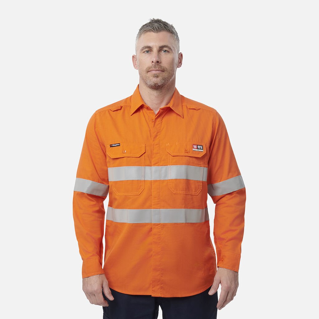 [K84001_ORA_S] KINGGEE - [K84001] SHIELDTEC LENZING FR HI-VIS OPEN FRONT LONG SLEEVE SHIRT WITH FR TAPE (S)