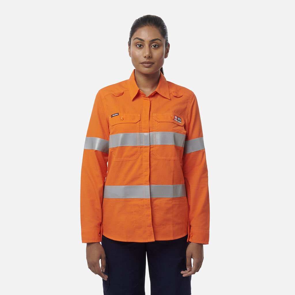[K84003_ORA_6] KINGGEE - [K84003] WOMEN'S SHIELDTEC LENZING FR HI-VIS OPEN FRONT LONG SLEEVE SHIRT WITH FR TAPE (6)