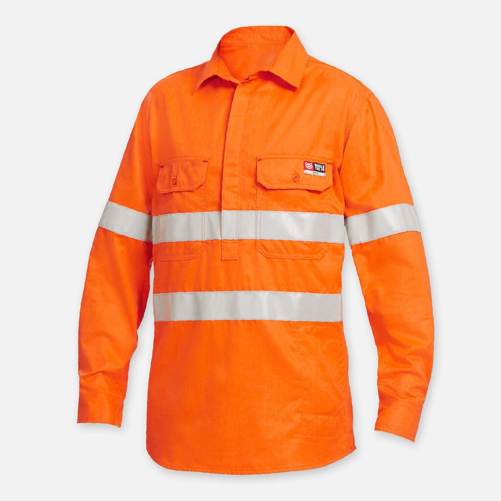 [Y04150_ORA_S] KINGGEE - [Y04150] SHIELDTEC FR HI-VIS CLOSED FRONT LONG SLEEVE SHIRT WITH FR TAPE (S)