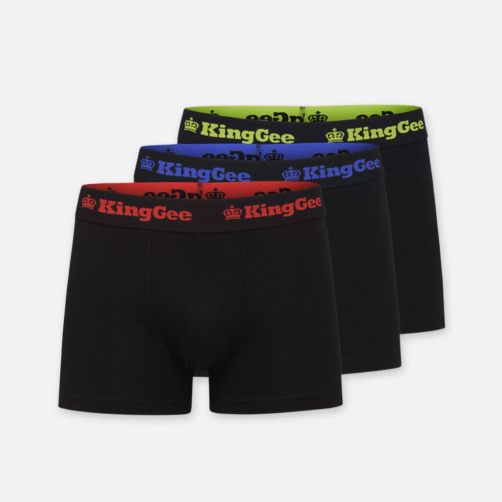[K09023_BLACK/GREEN_S] KINGGEE - [K09023] MEN'S COTTON TRUNKS 3 PACK (BLACK/GREEN, S)