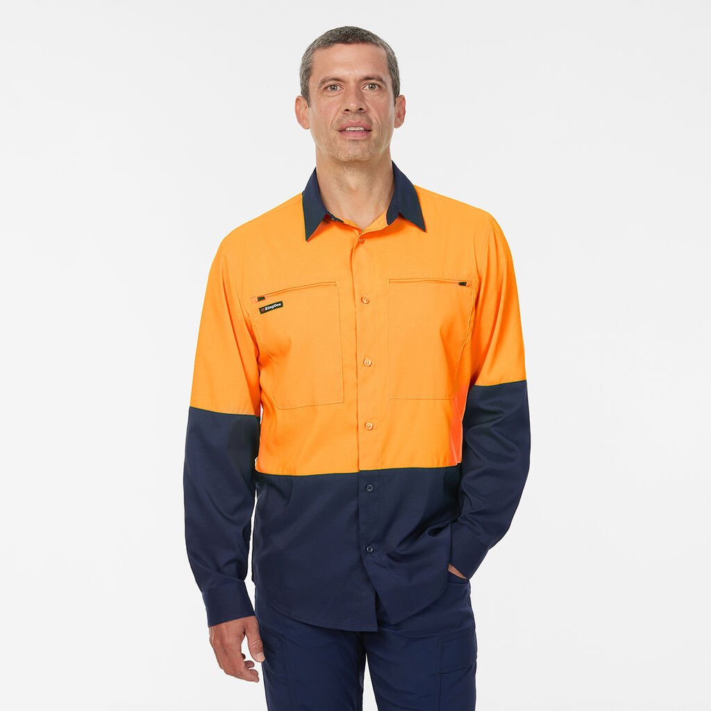 [K54036_ORANGE/NAVY_2XS] KINGGEE - [K54036] DRYCOOL HI VIS SPLICED SHIRT LONG SLEEVE (ORANGE/NAVY, 2XS)