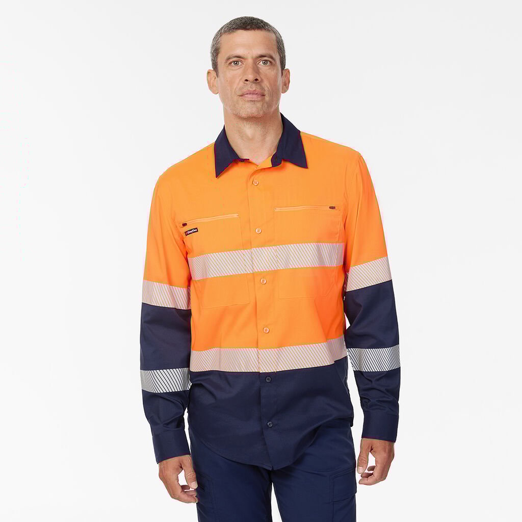 [K54037_ORANGE/NAVY_2XS] KINGGEE - [K54037] DRYCOOL HI VIS TAPED LONG SLEEVE SHIRT (ORANGE/NAVY, 2XS)