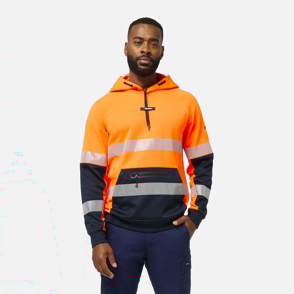 [K55013_ORANGE/NAVY_2XS] KINGGEE - [K55013] ORIGINALS HI VIS TAPED WATER REPELLENT HOODIE (ORANGE/NAVY, 2XS)