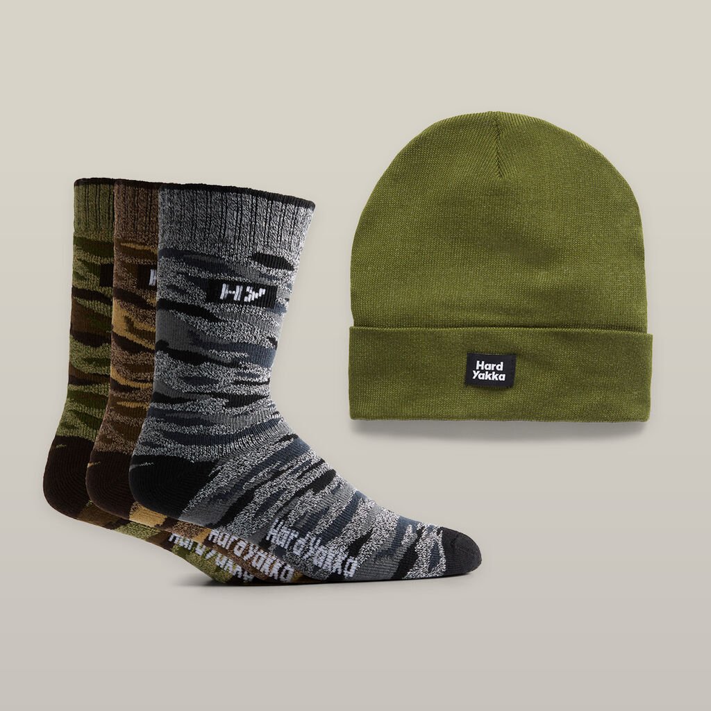 HARD YAKKA - [Y22943] CORE CAMO SOCK & BEANIE BUNDLE