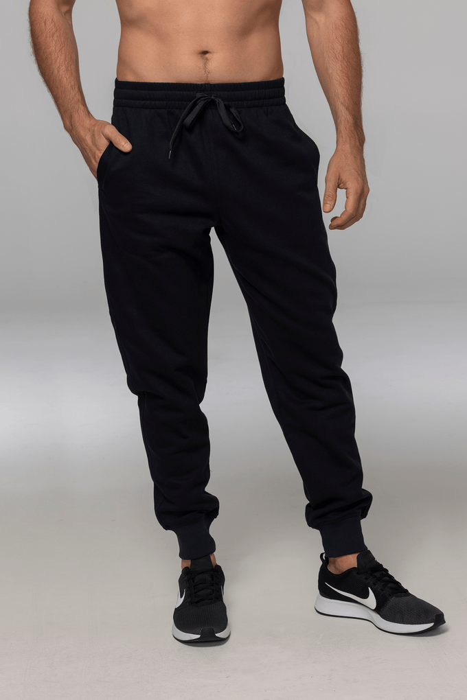 AP - [AP1608] TAPERED FLEECE MENS PANTS (BLACK, S)