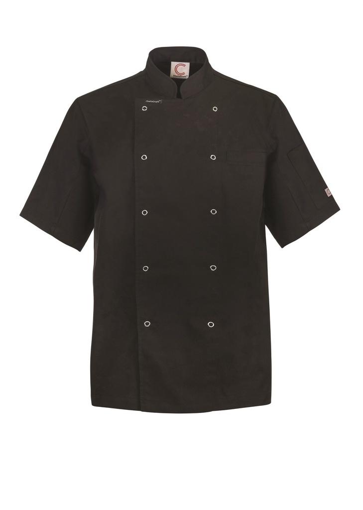 [CJ052_BLACK_3XS] CHEFSCRAFT - [CJ052] LIGHTWEIGHT EXECUTIVE SHORT SLEEVE CHEFS JACKET WITH PRESS STUDS (BLACK, 3XS)