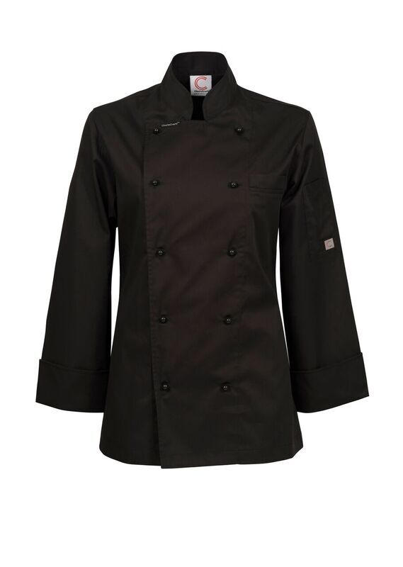 [CJL20_BLACK_6] CHEFSCRAFT - [CJL20] WOMENS LIGHTWEIGHT EXECUTIVE LONG SLEEVE CHEFS JACKET (BLACK, 6)