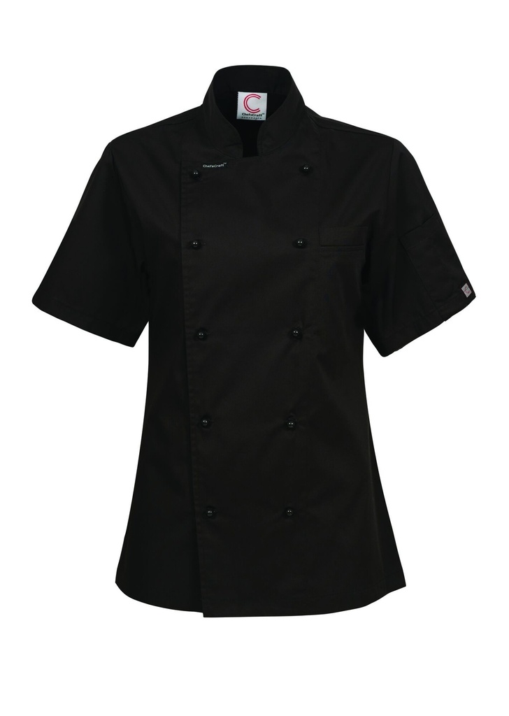 [CJL22_BLACK_6] CHEFSCRAFT - [CJL22] WOMENS LIGHTWEIGHT EXECUTIVE SHORT SLEEVE CHEFS LIGHTWEIGHT JACKET (BLACK, 6)