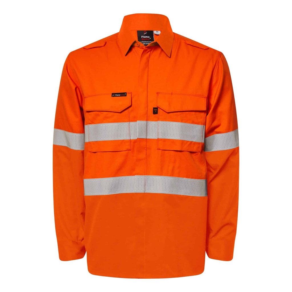 [FSV035_ORG_XS] FLAMEBUSTER - [FSV035] HRC2 HI VIS REFLECTIVE SHIRT WITH GUSSET SLEEVES (XS)
