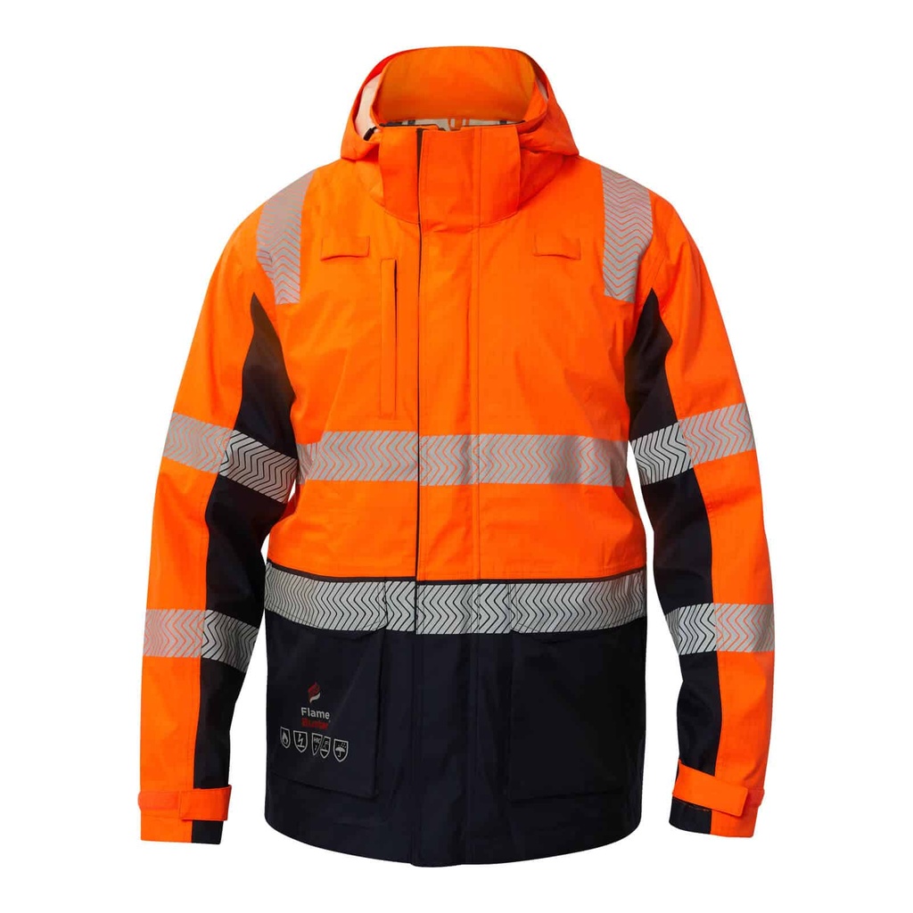 [FJV032_ORANGE/NAVY_XS] FLAMEBUSTER - [FJV032] HRC2 INHERENT REFLECTIVE WET WEATHER 3 IN 1 JACKET (ORANGE/NAVY, XS)