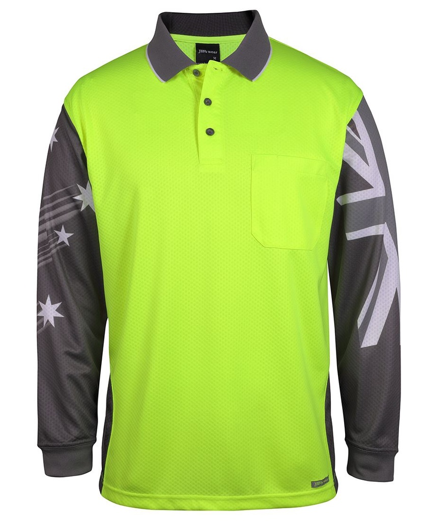 [6HSCL_LIME/CHARCOAL_2XS] JB'S - [6HSCL] HI VIS L/S SOUTHERN CROSS POLO (LIME/CHARCOAL, 2XS)